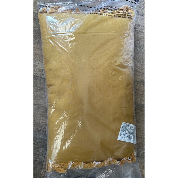 Mustard Yellow with White Stripes & Woven Fringe Lumbar Pillow 20x12" - Picture 3 of 6